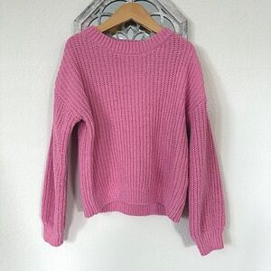 H&M • Chenille Pink Crew Neck Sweater with Ribbed Knit